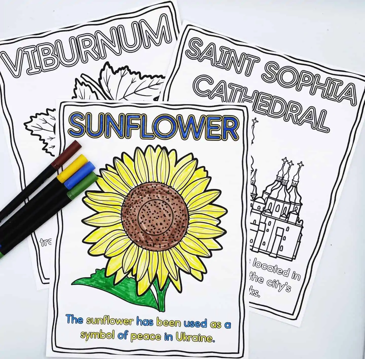 viburnum, saint sophia cathedral and sunflower coloring pages