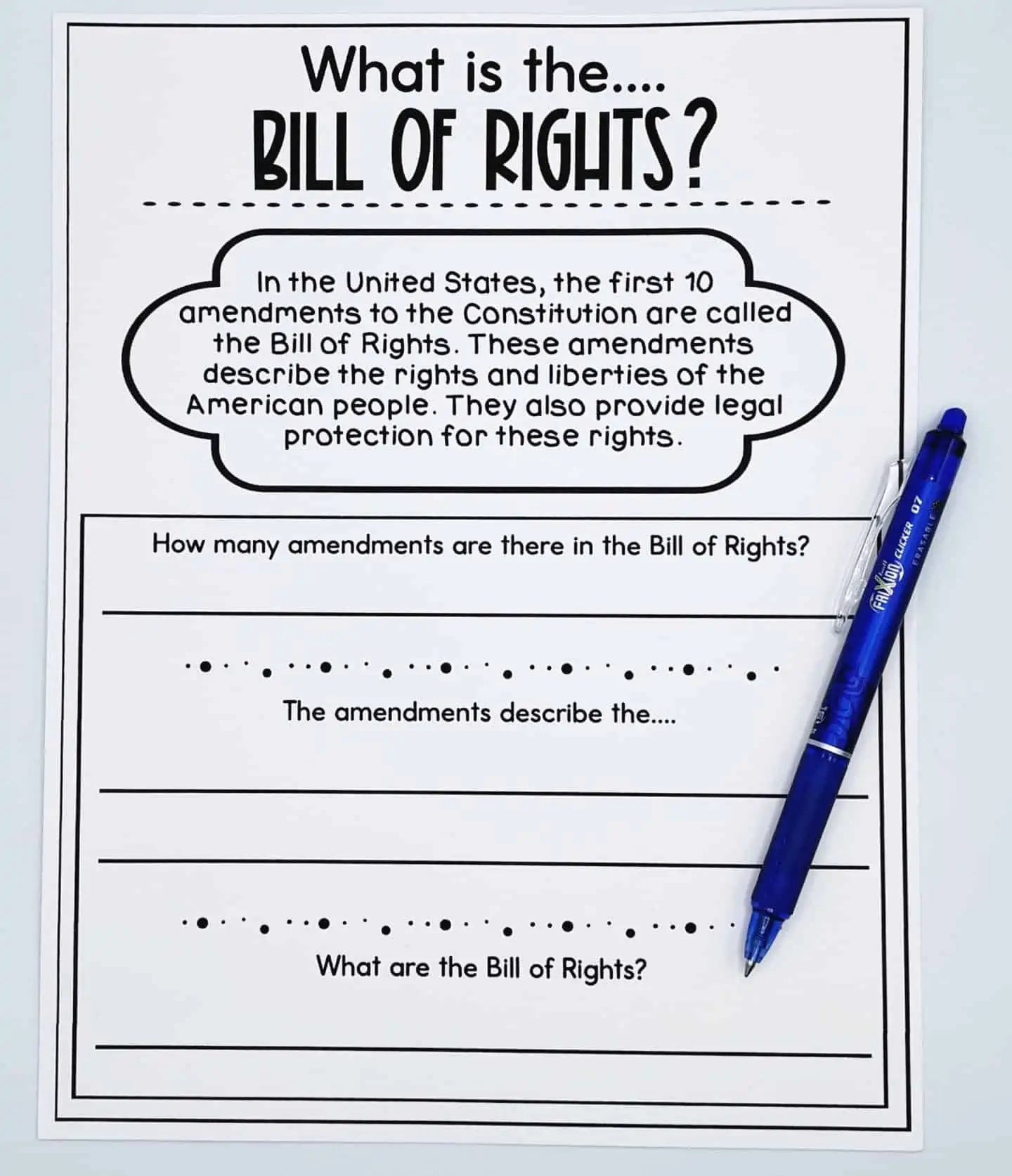 What is the bill of rights worksheet