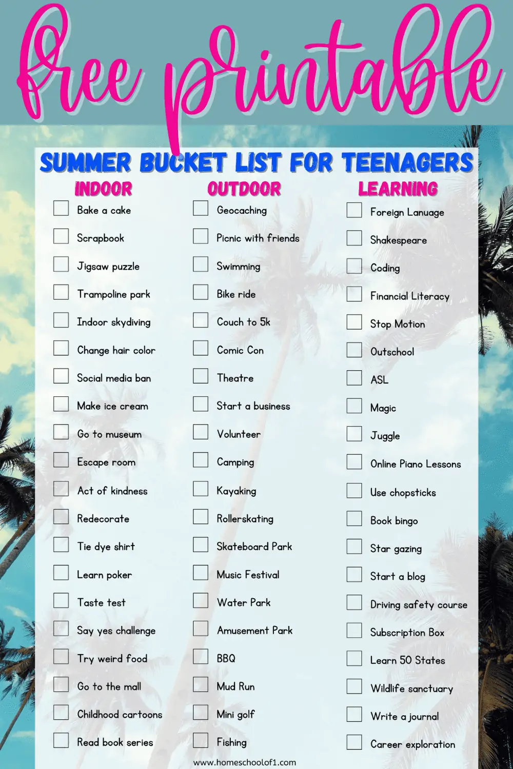 bucket list for summer