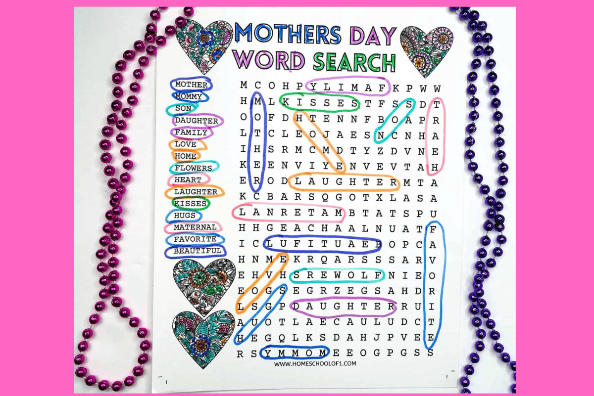 free mother's day word search printable