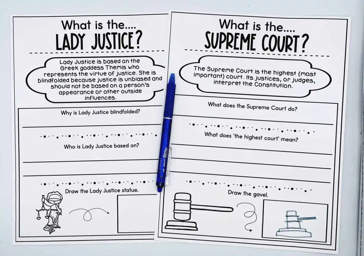 what is the lady justice? what is the supreme court? free worksheets