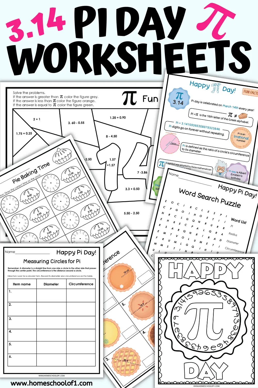 Free Pi day worksheets