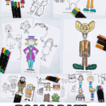 Free Roald Dahl coloring pages featuring Matilda, BFG, Willy Wonka, and more for kids to print and color.