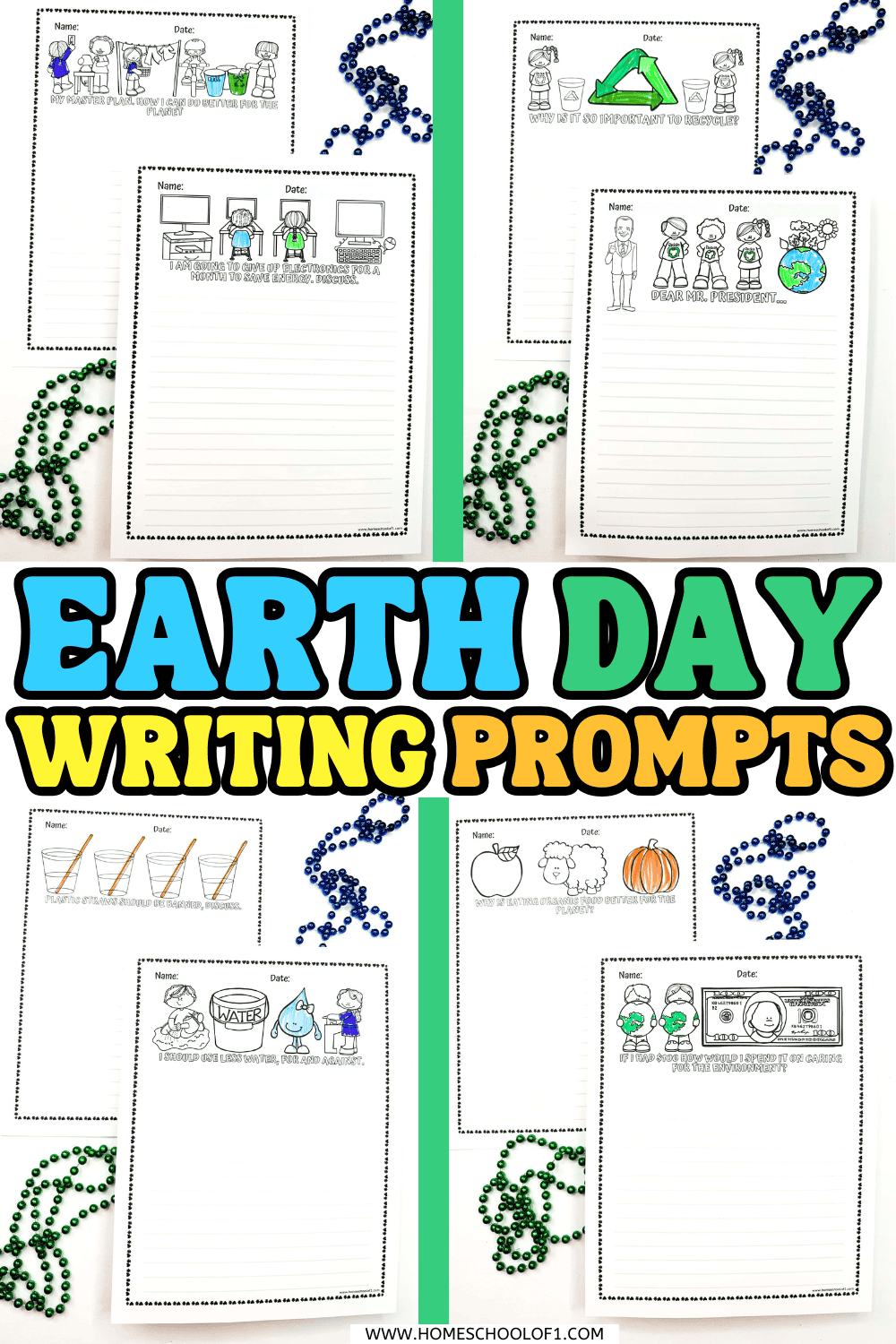 earth day writing prompts printable pages with recycling, conservation, and environmental writing activities for kids