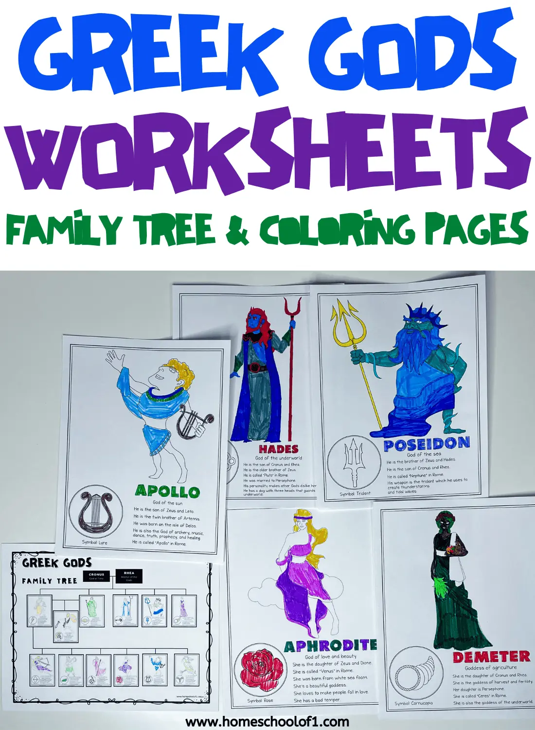 GREEK GODS WORKSHEETS