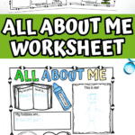 Black-and-white and colored All About Me worksheet for kids to share their hobbies, favorite book, and future dreams.
