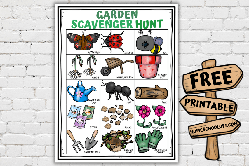 gardening scavenger hunt printable for kids