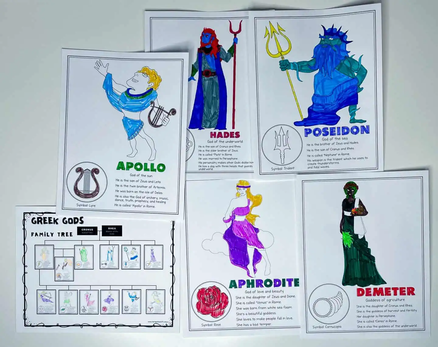 greek gods worksheets