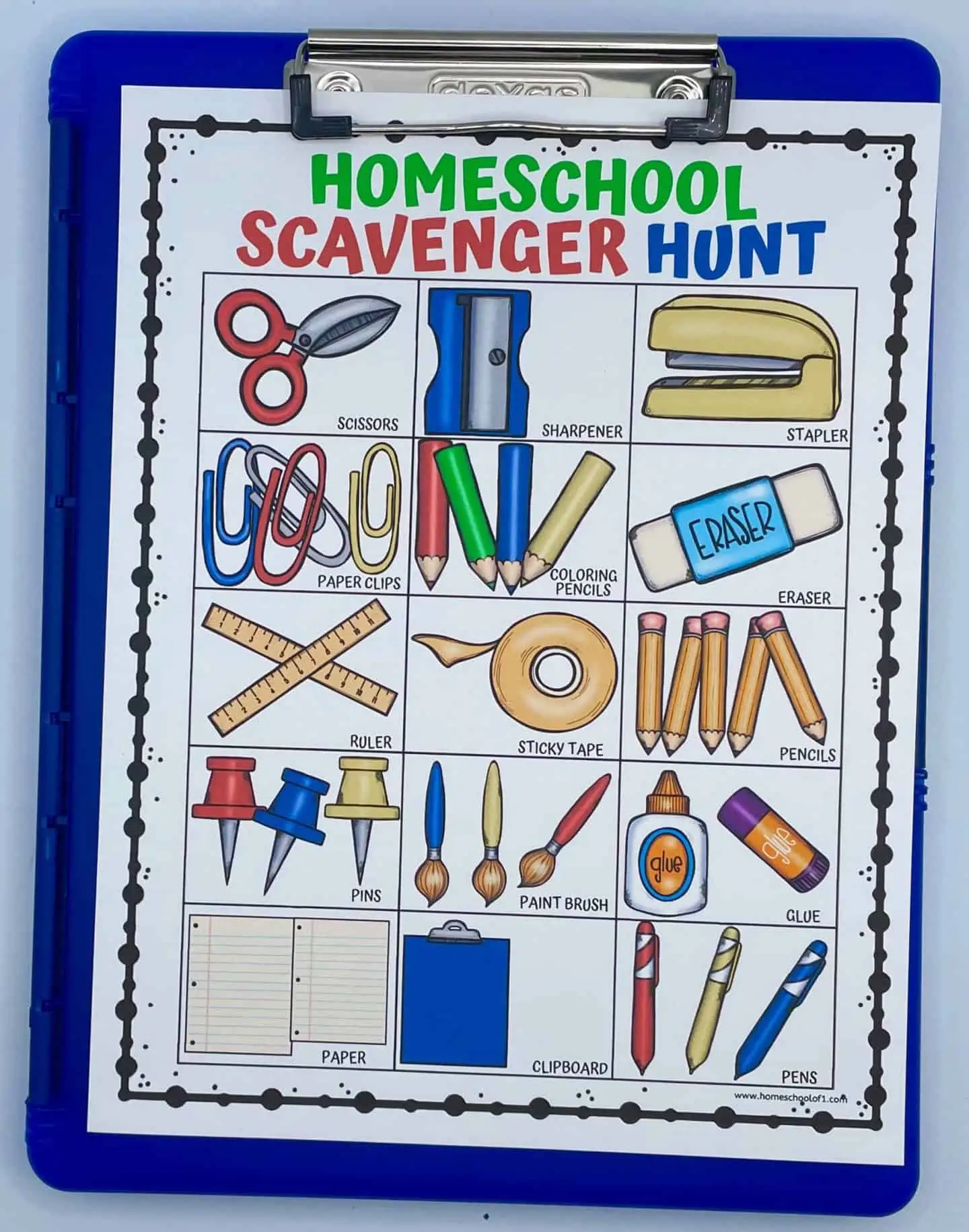 homeschool scavenger hunt on clipboard