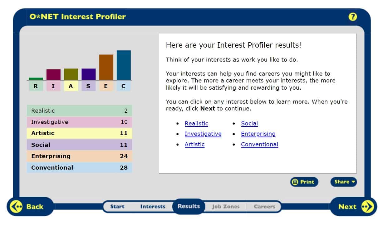 o'net interest profiler answers