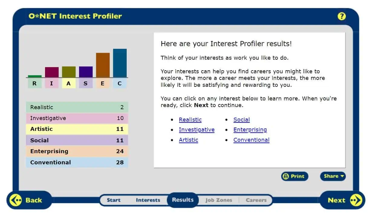 o'net interest profiler answers