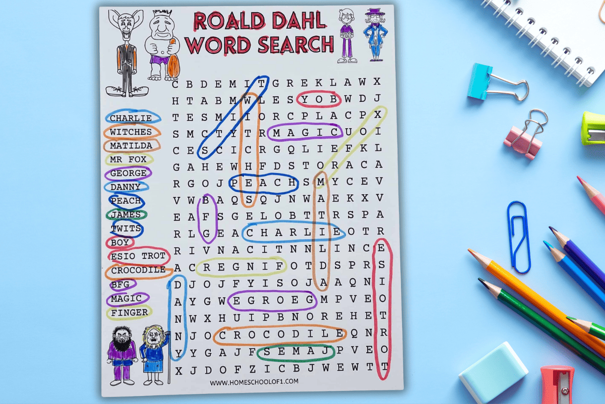 roald dahl word search free printable