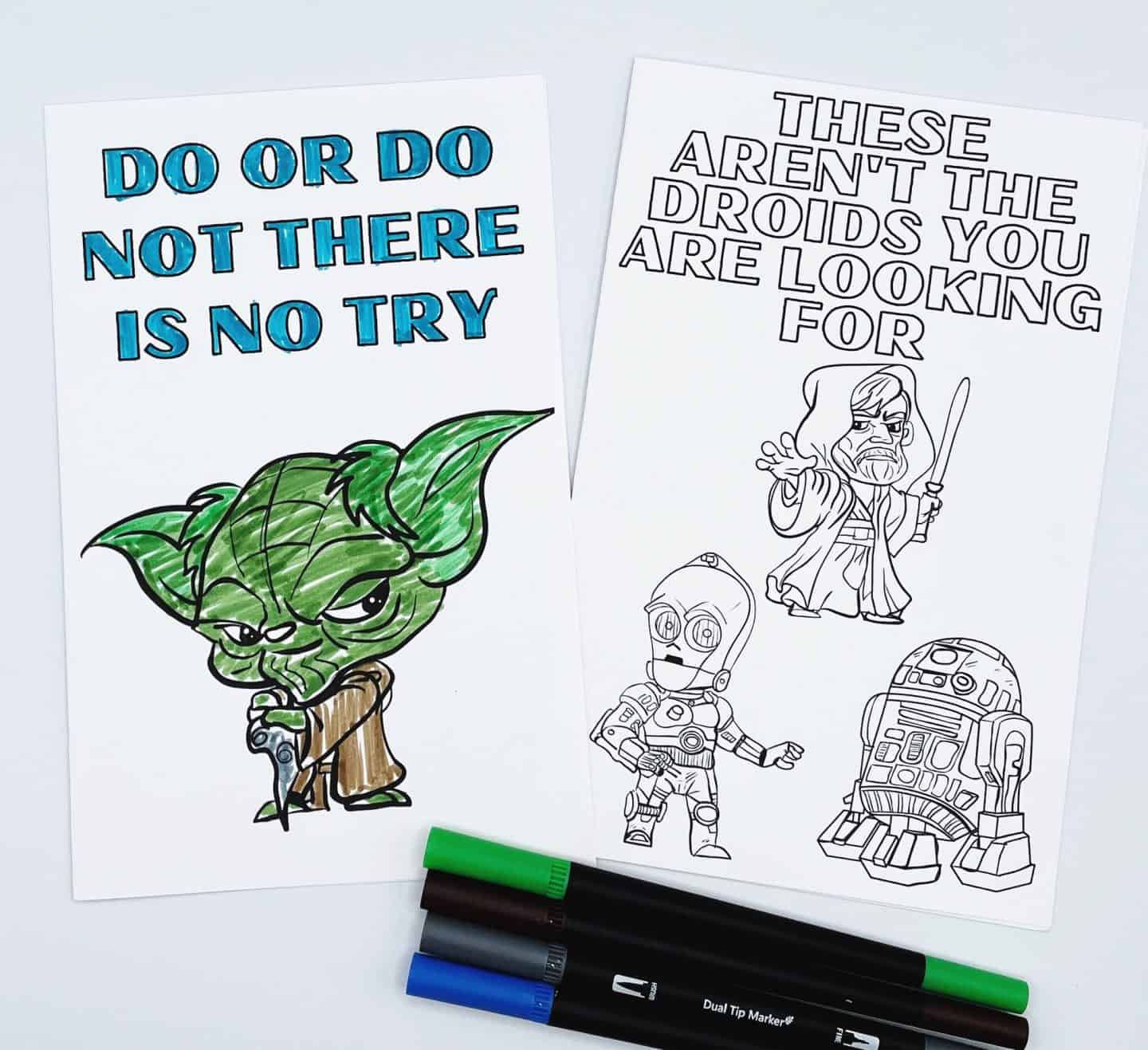 star wars printable cards to color in, do or not there is no try and yoda to color in, and these aren't the droids you are looking for, and droids to color in.
