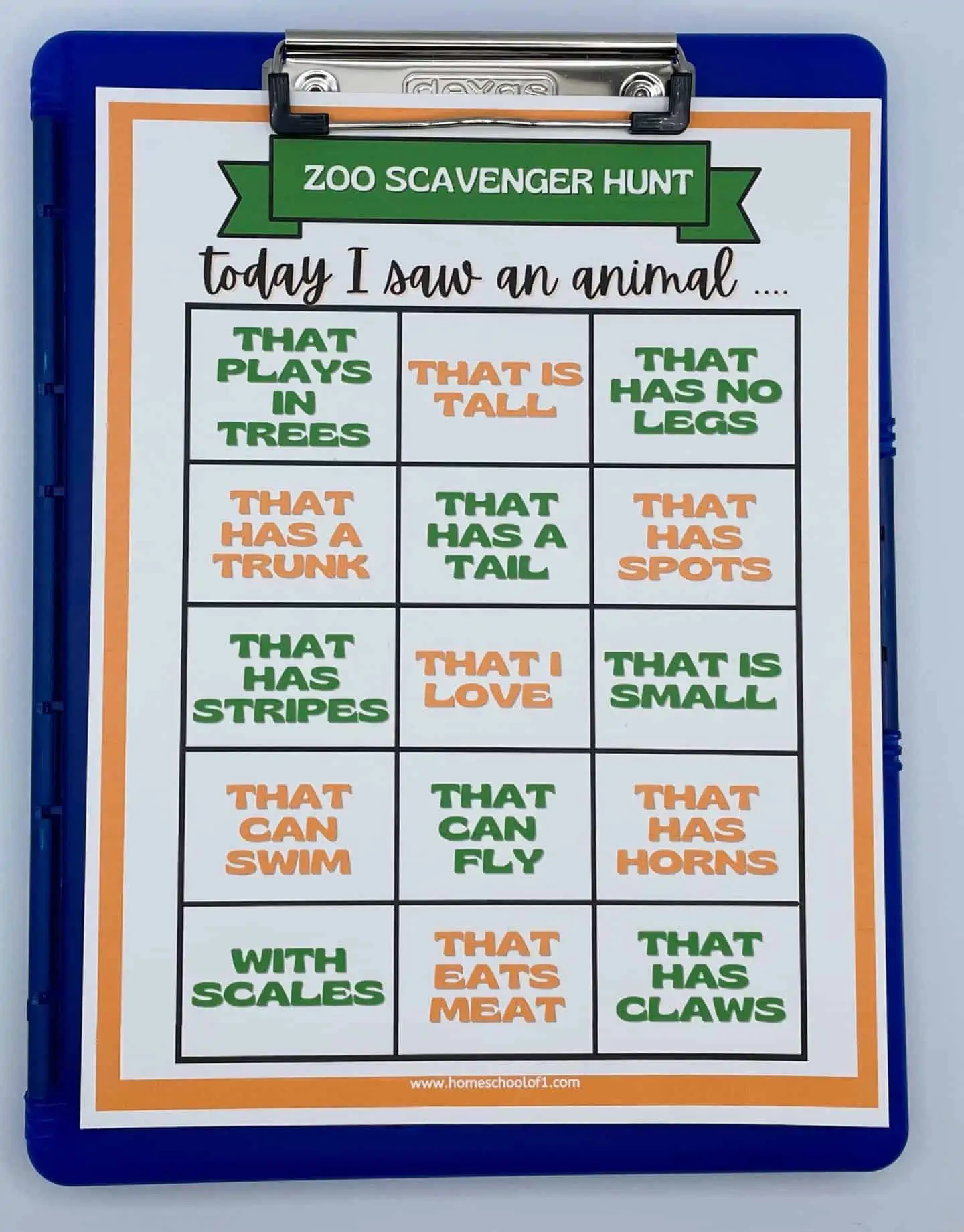 zoo scavenger hunt list