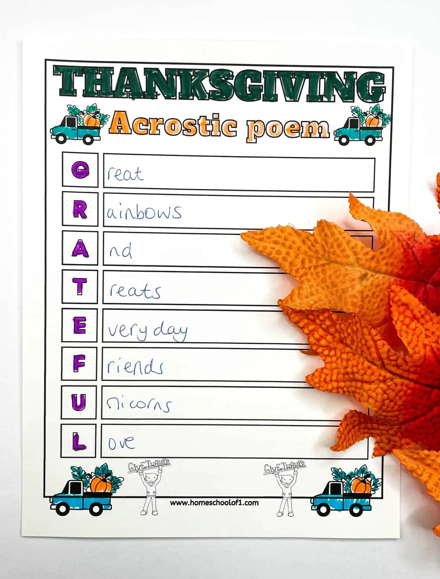 THANKSGIVING ACROSTIC POEM EXAMPLE