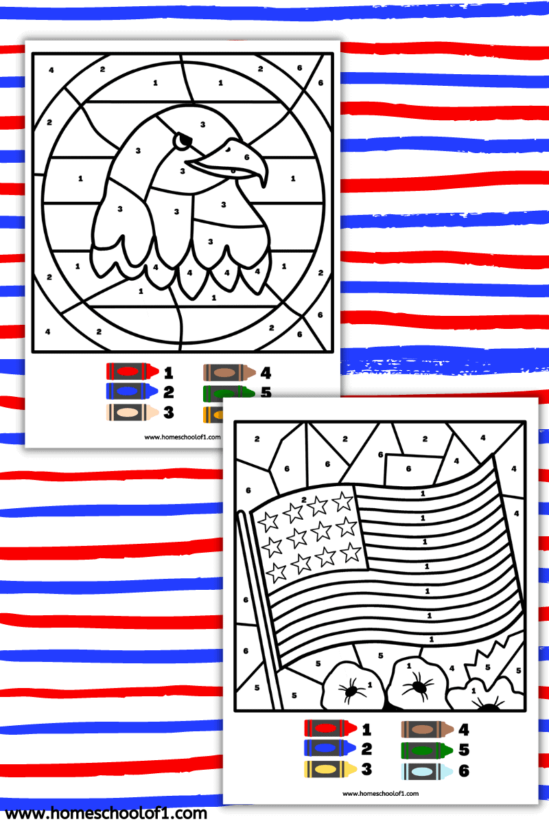 american flag color by number