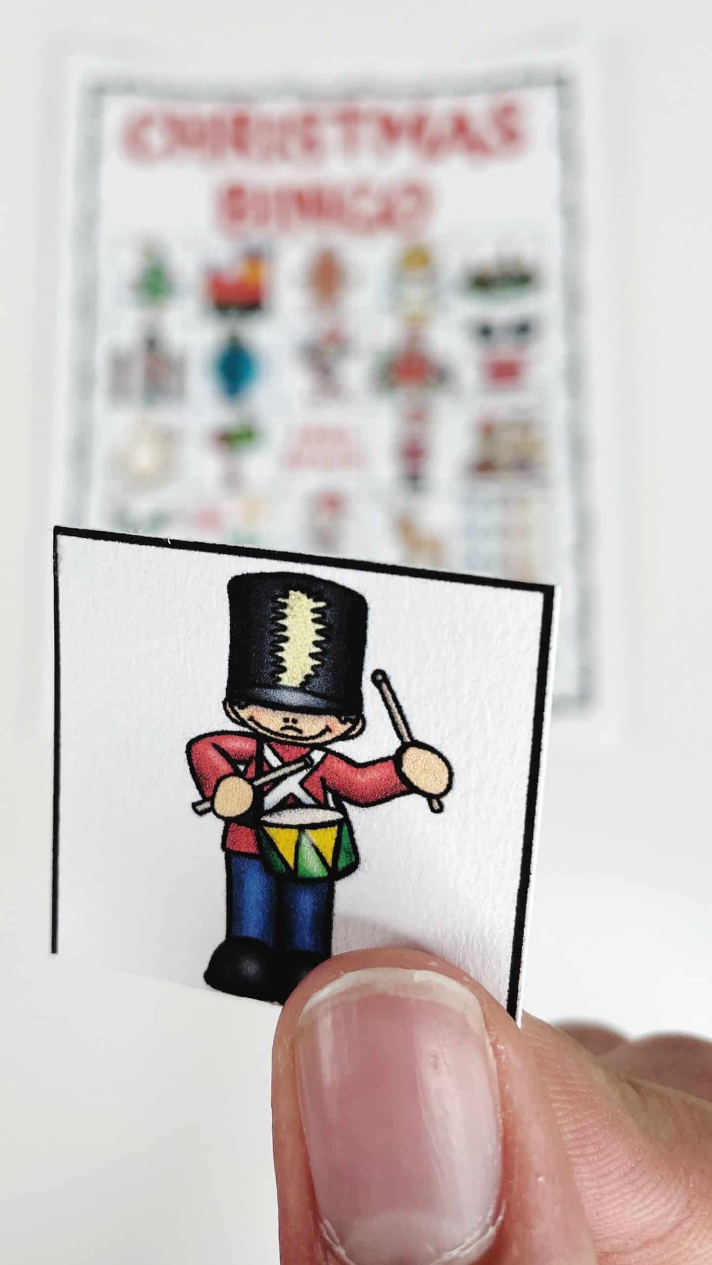 close up of a soldier boy from a christmas bingo calling card