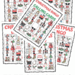 Free printable Christmas bingo cards with colorful images and calling cards for a festive holiday game.