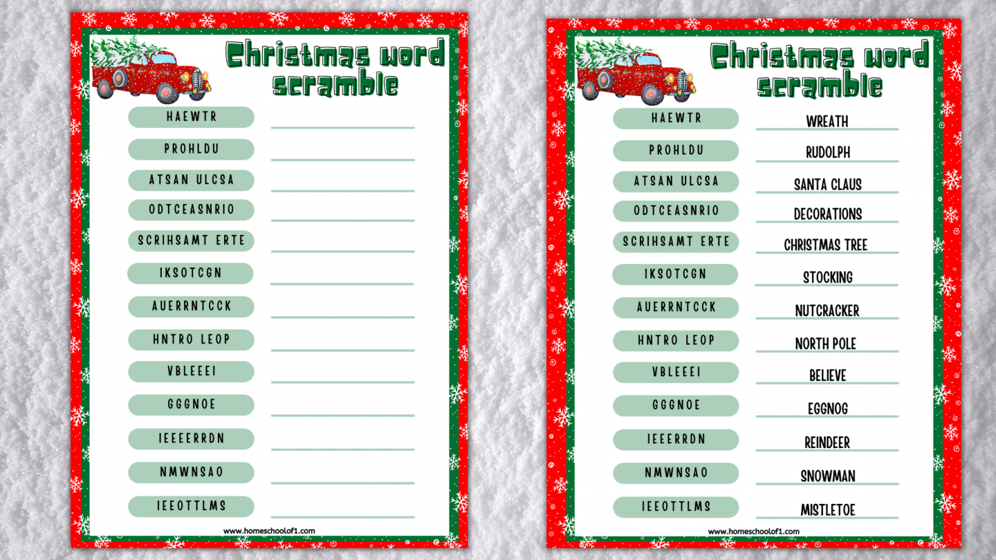 christmas word scramble