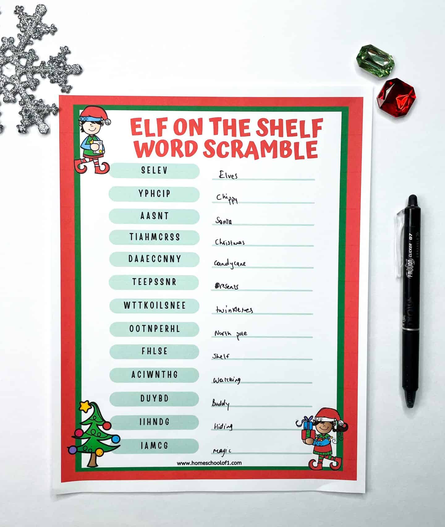 elf on the shelf word scramble printable