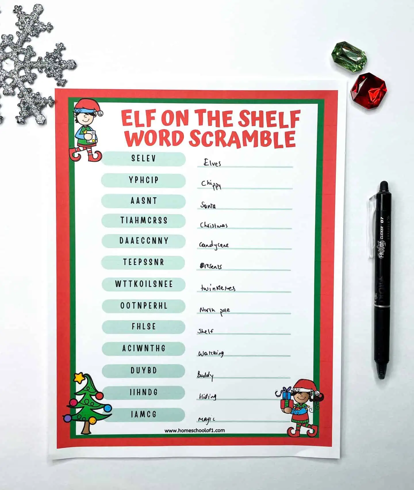 elf on the shelf word scramble printable