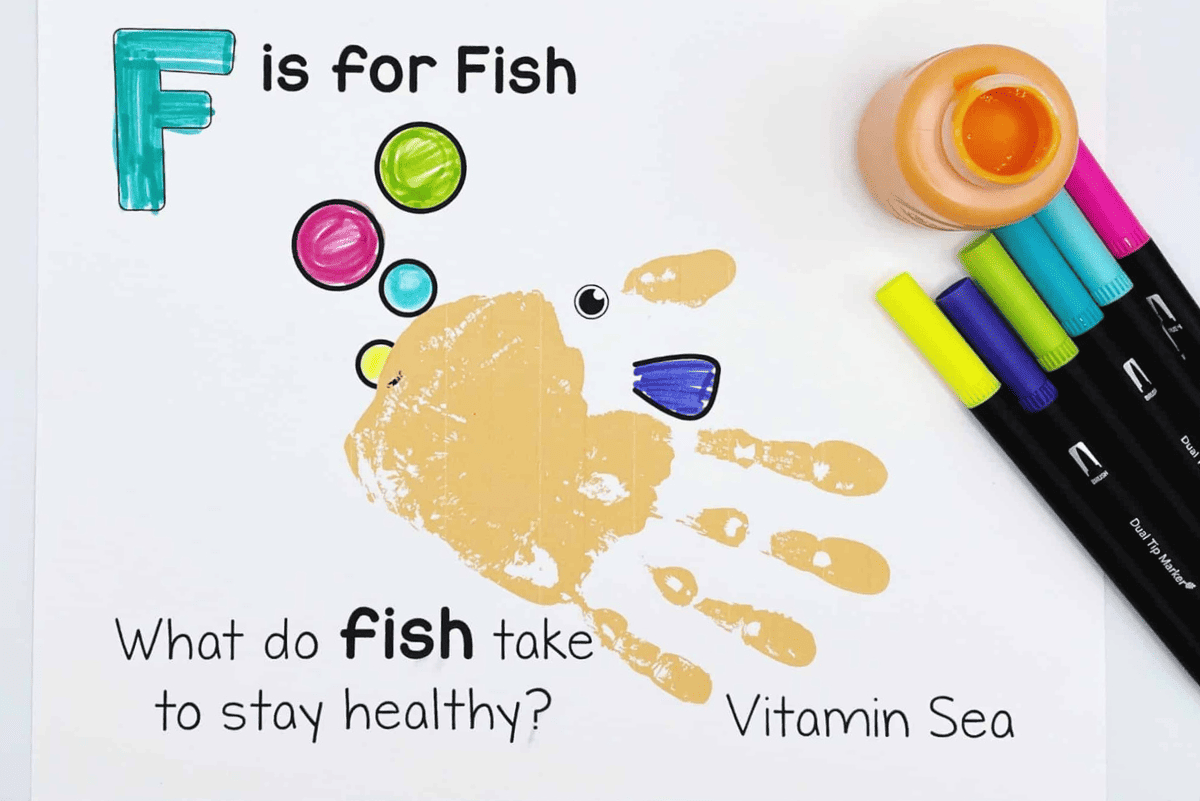 f is for fish handprint printable
