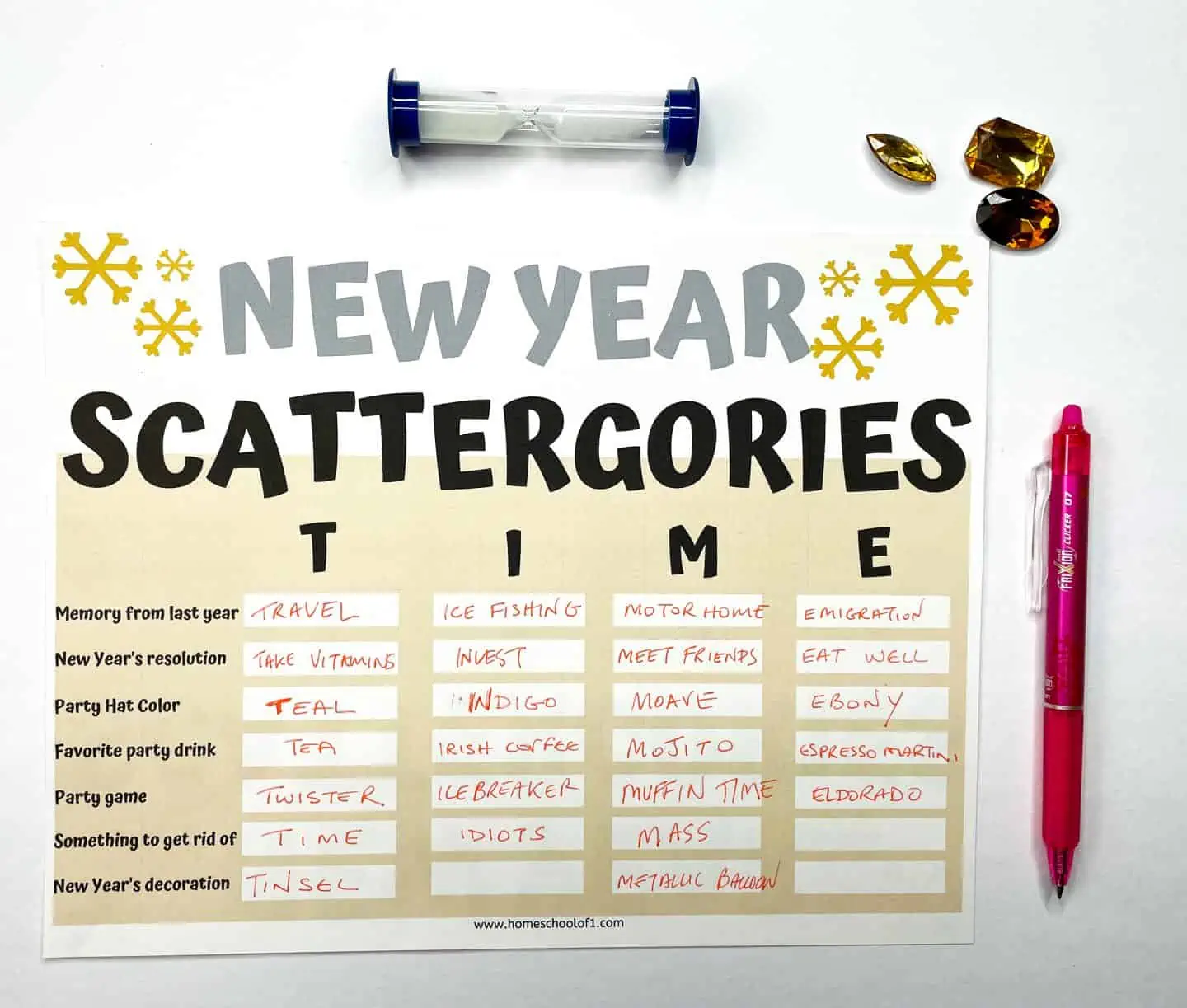 free new year scattergories