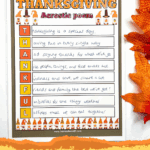 Free printable Thanksgiving acrostic poem template filled out with festive lines