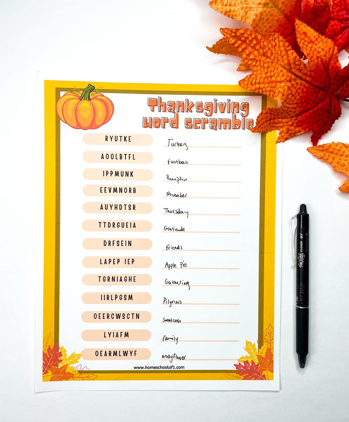 free thanksgiving word scramble printable