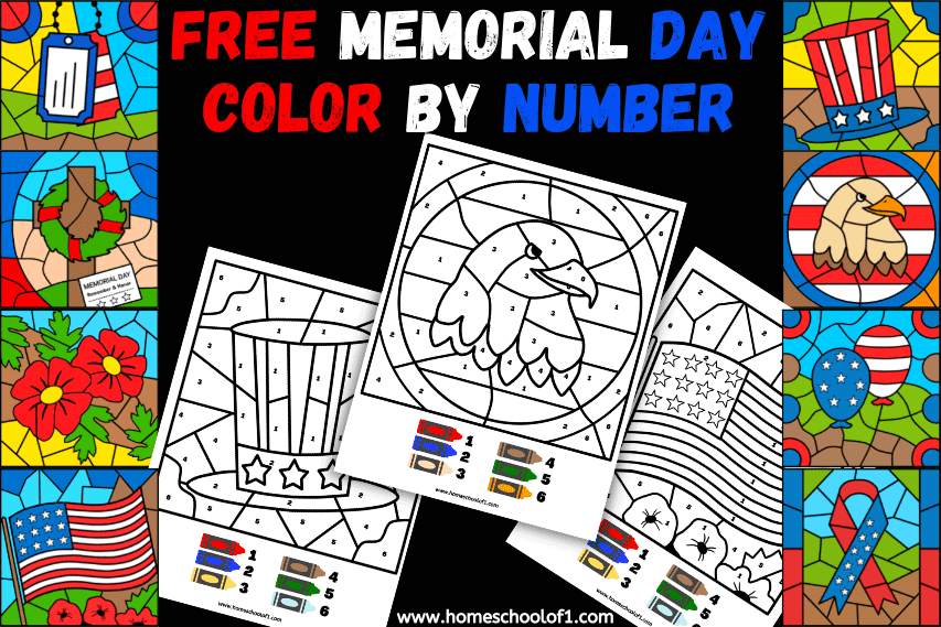 free memorial day coloring pages color by number 8 pages