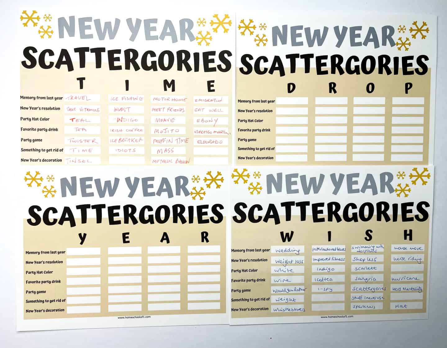 new year scattegory boards
