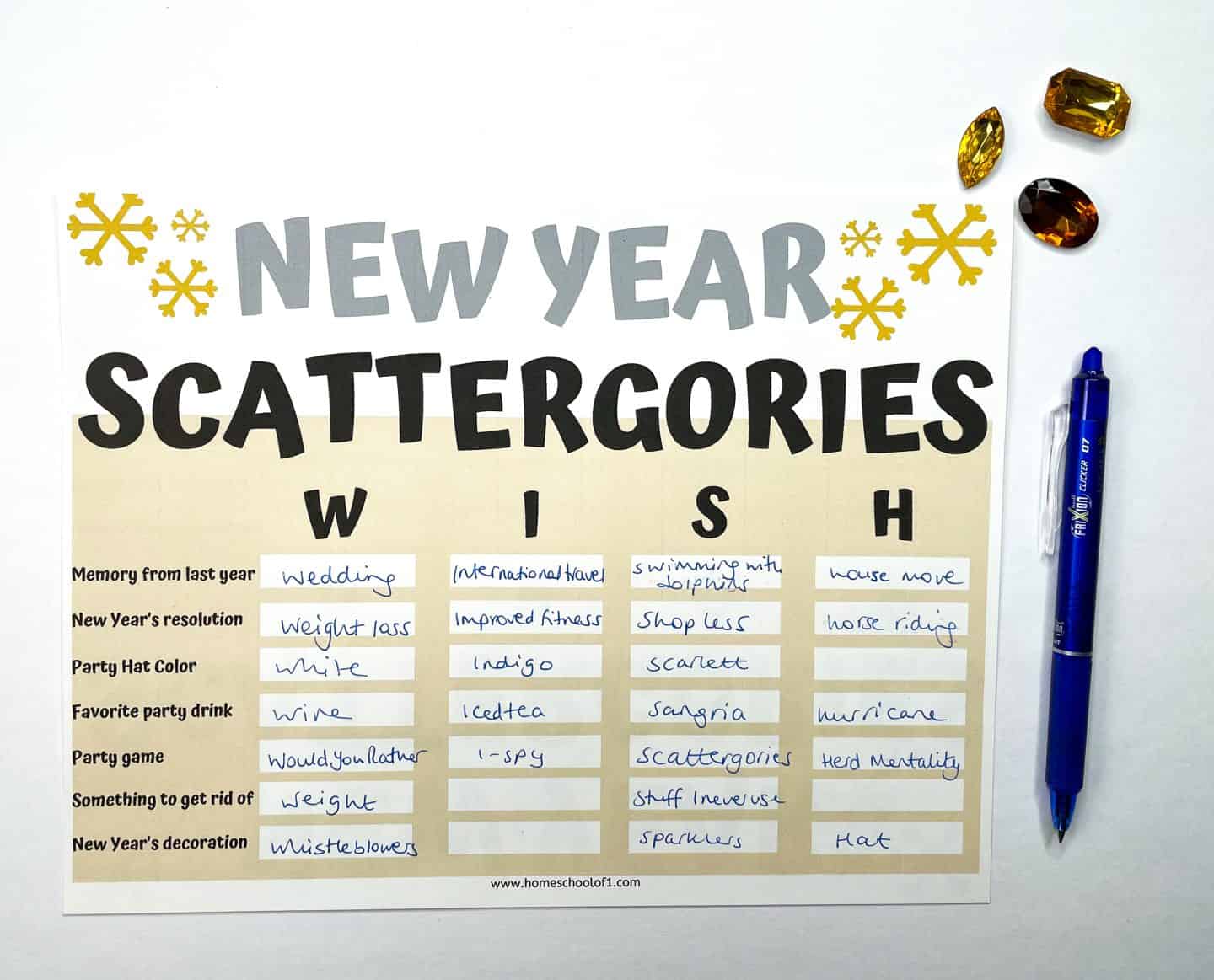 new year scattergory printables