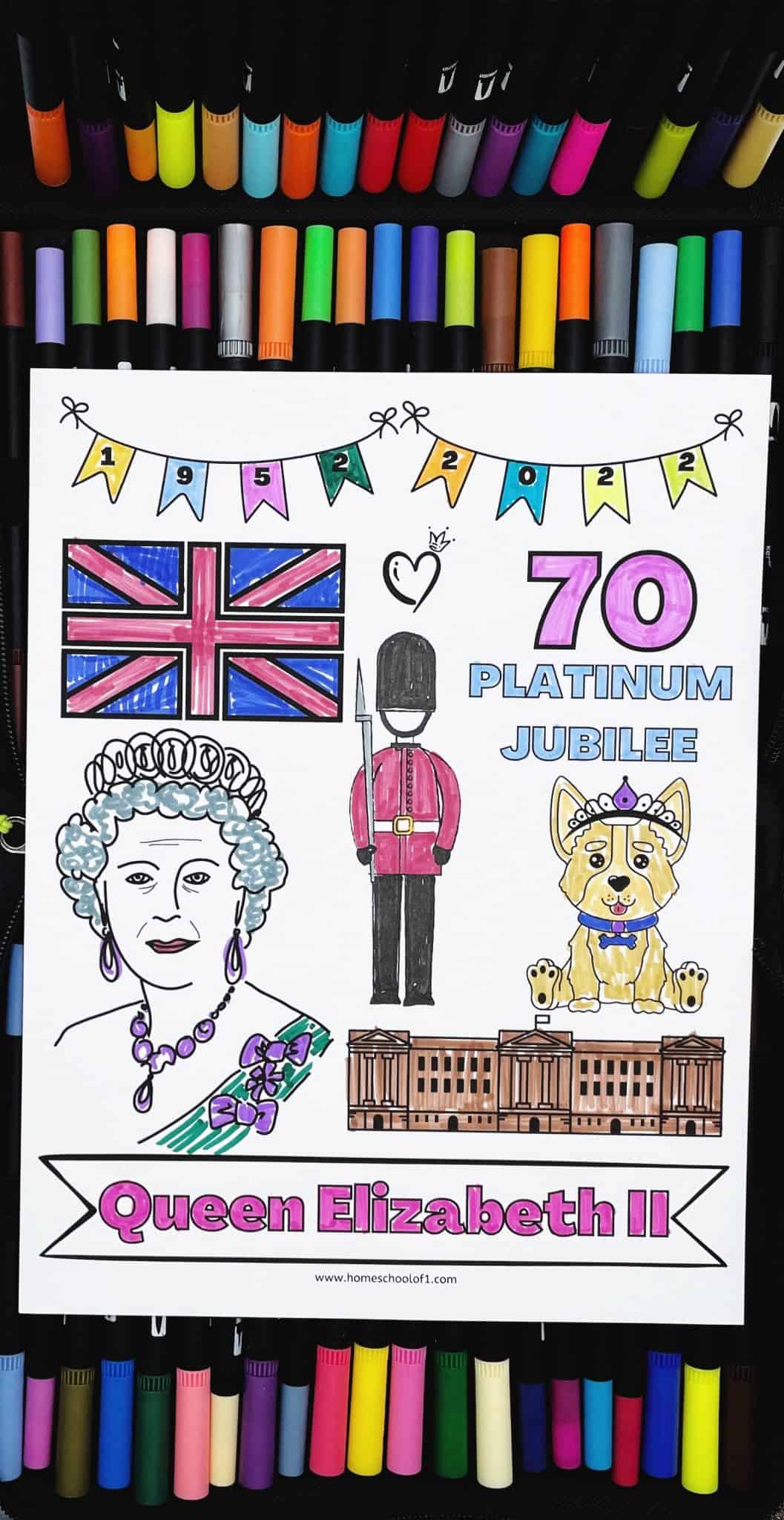 Free Queen Elizabeth II Platinum Jubilee Coloring Page