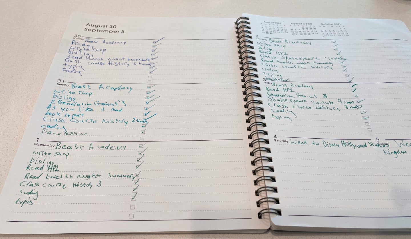 homeschooling a child with adhd - student planner