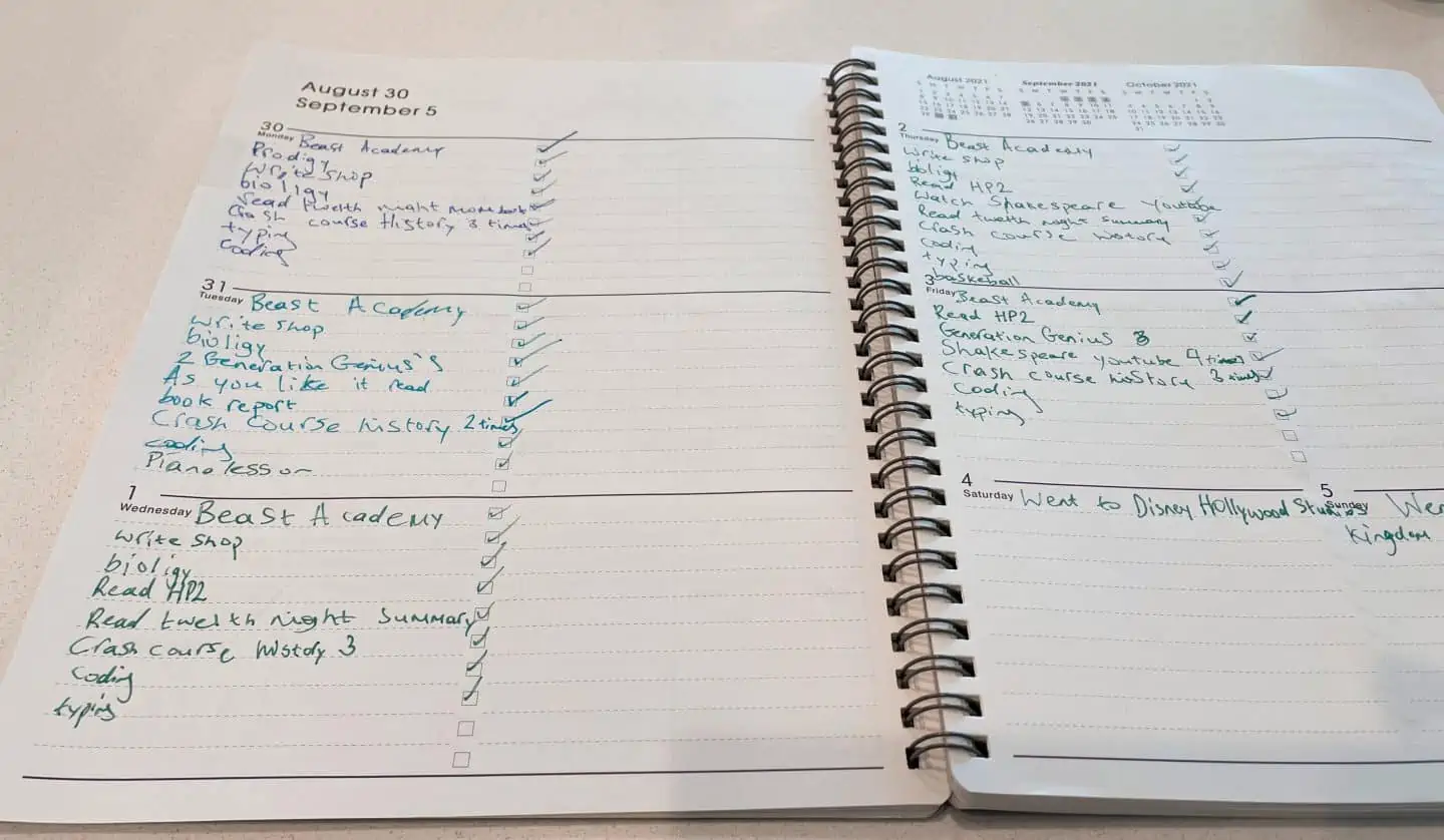 homeschooling a child with adhd - student planner