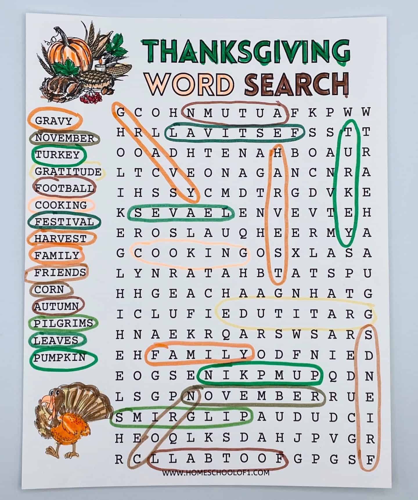 thanksgiving word search