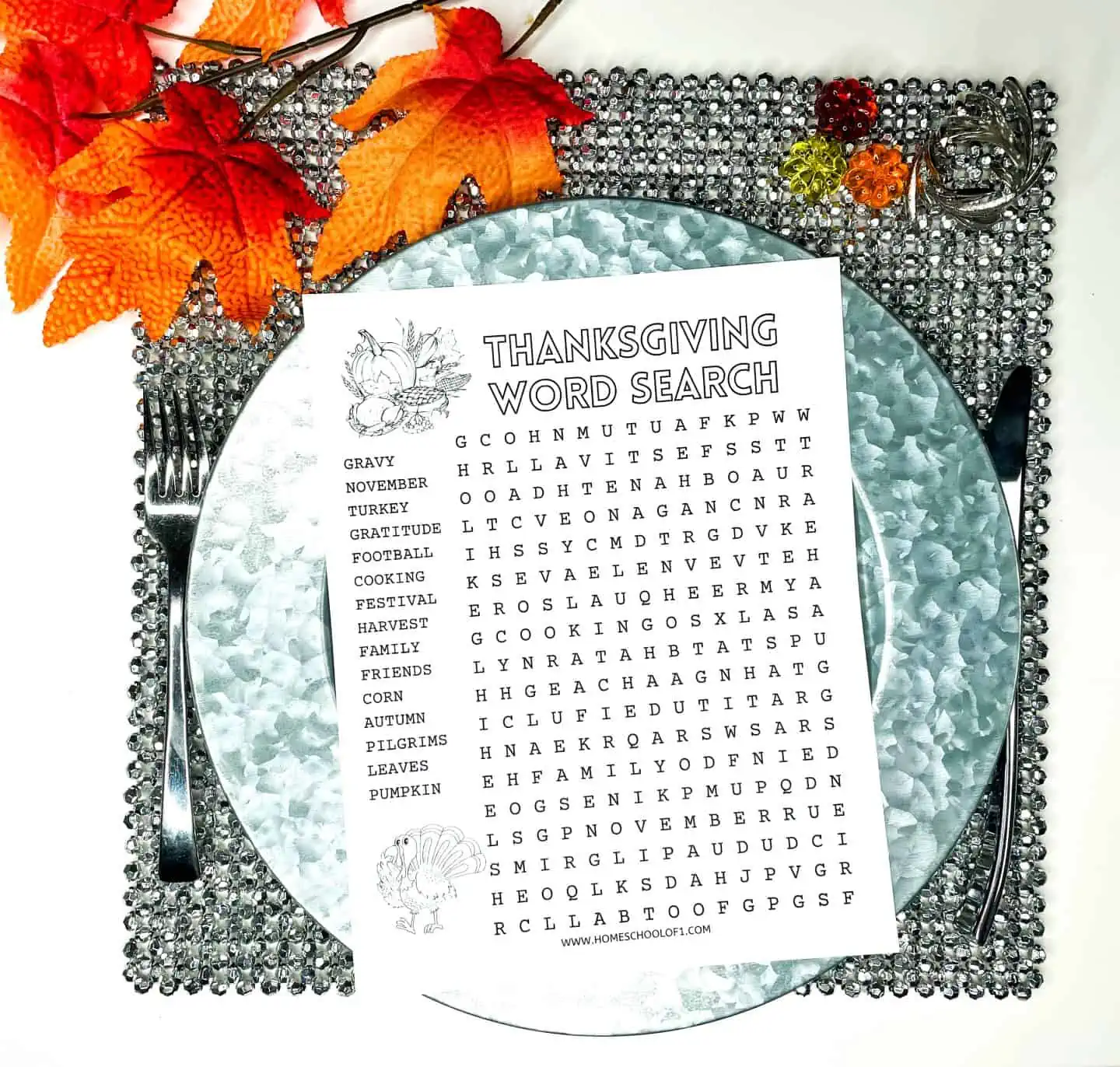 Free Thanksgiving Word Search Printable for Kids