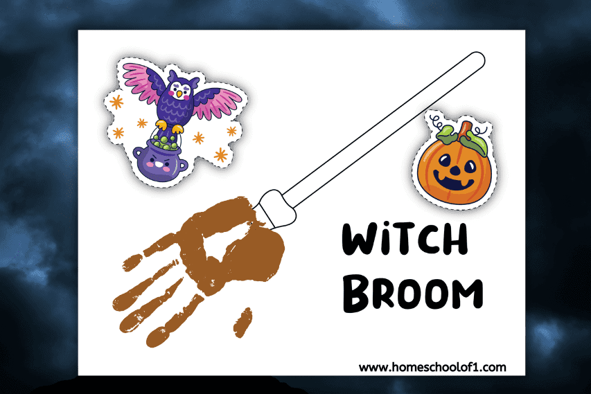 Halloween witchs broom handprint