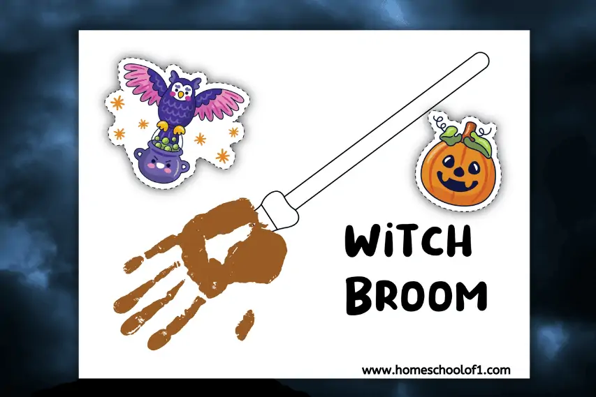 Halloween witchs broom handprint