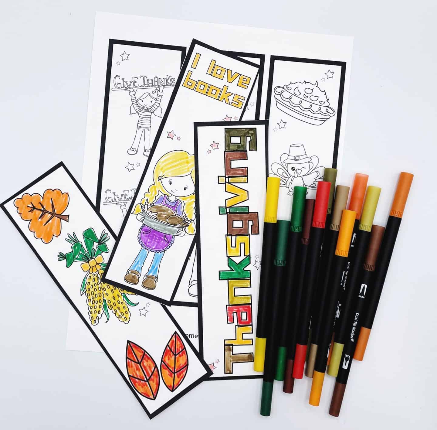 Thanksgiving bookmarks to color