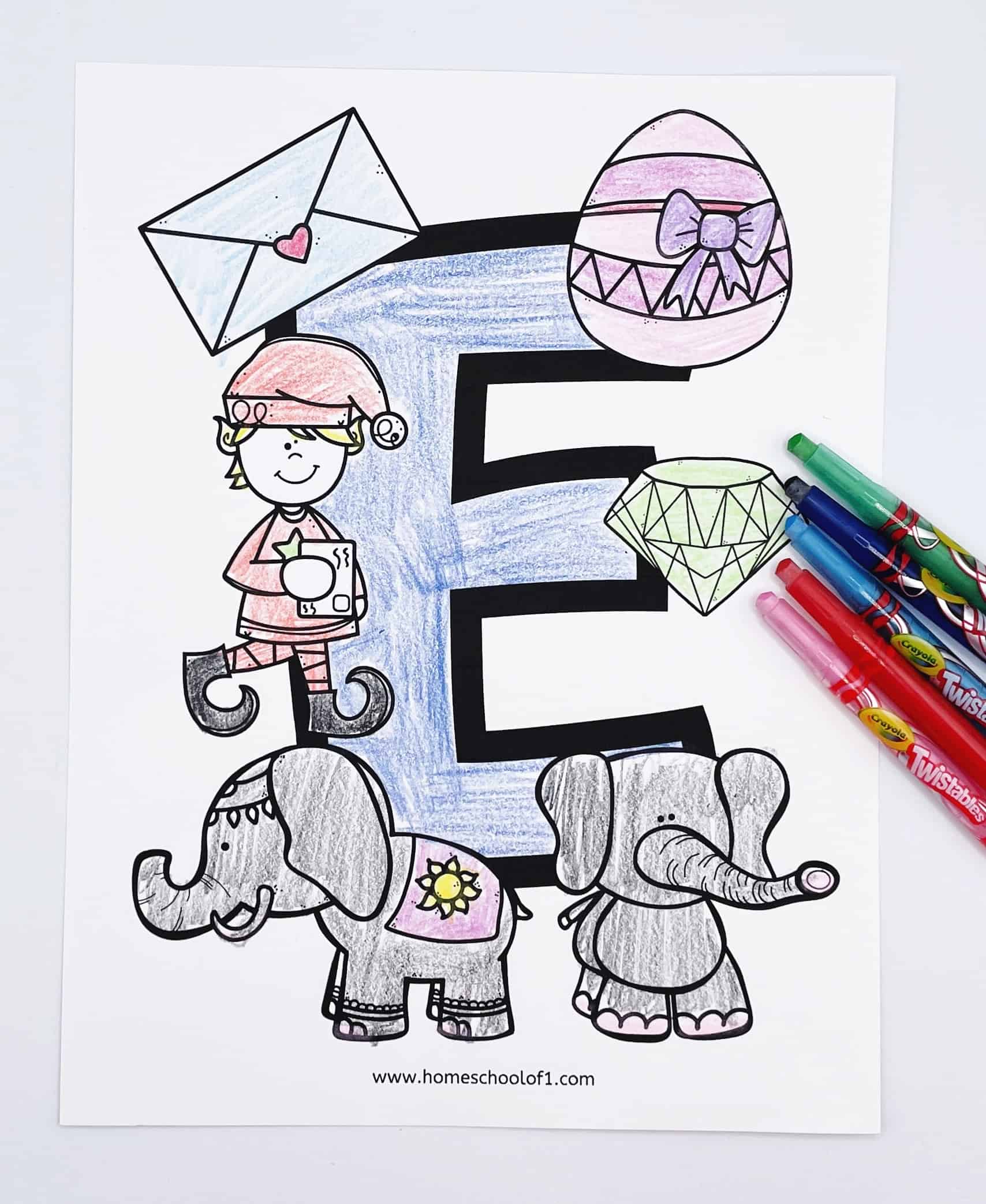 coloring page letter e