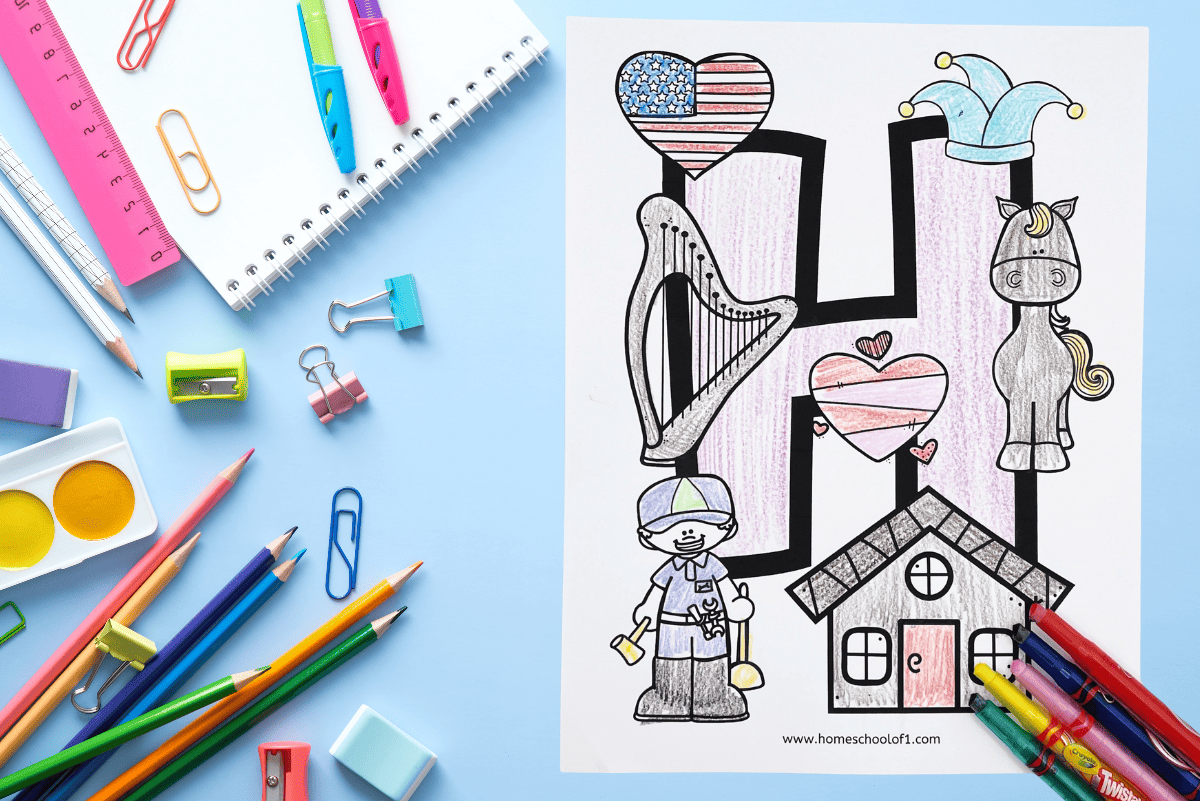 Free Letter H Coloring Page Printable for Preschoolers