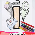Printable letter I coloring sheet for preschoolers featuring objects like ice cream, iron, invitation, and iguana.