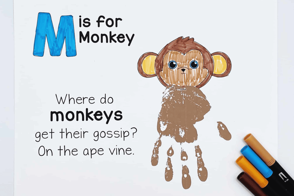 m is for monkey handprint art template