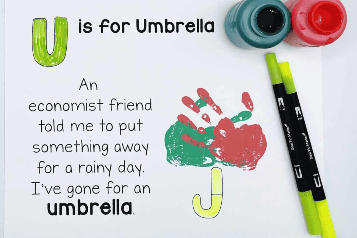 u is for umbrella handprint art