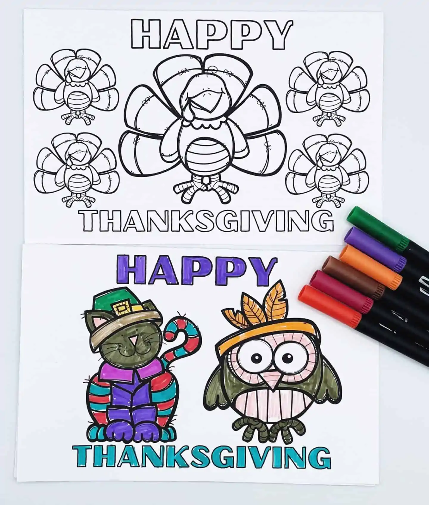 free printable Thanksgiving cards to color