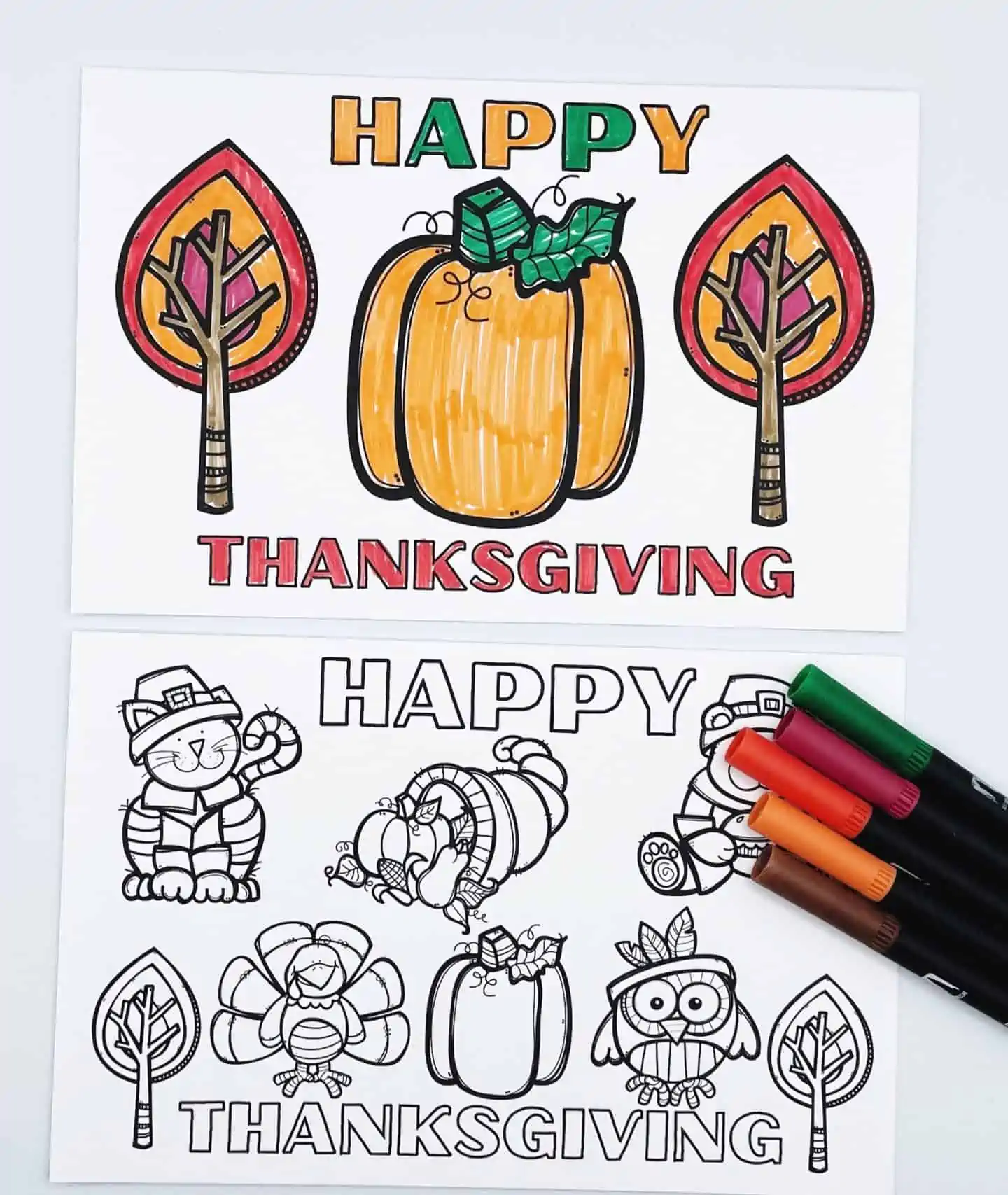 Thanksgiving coloring cards