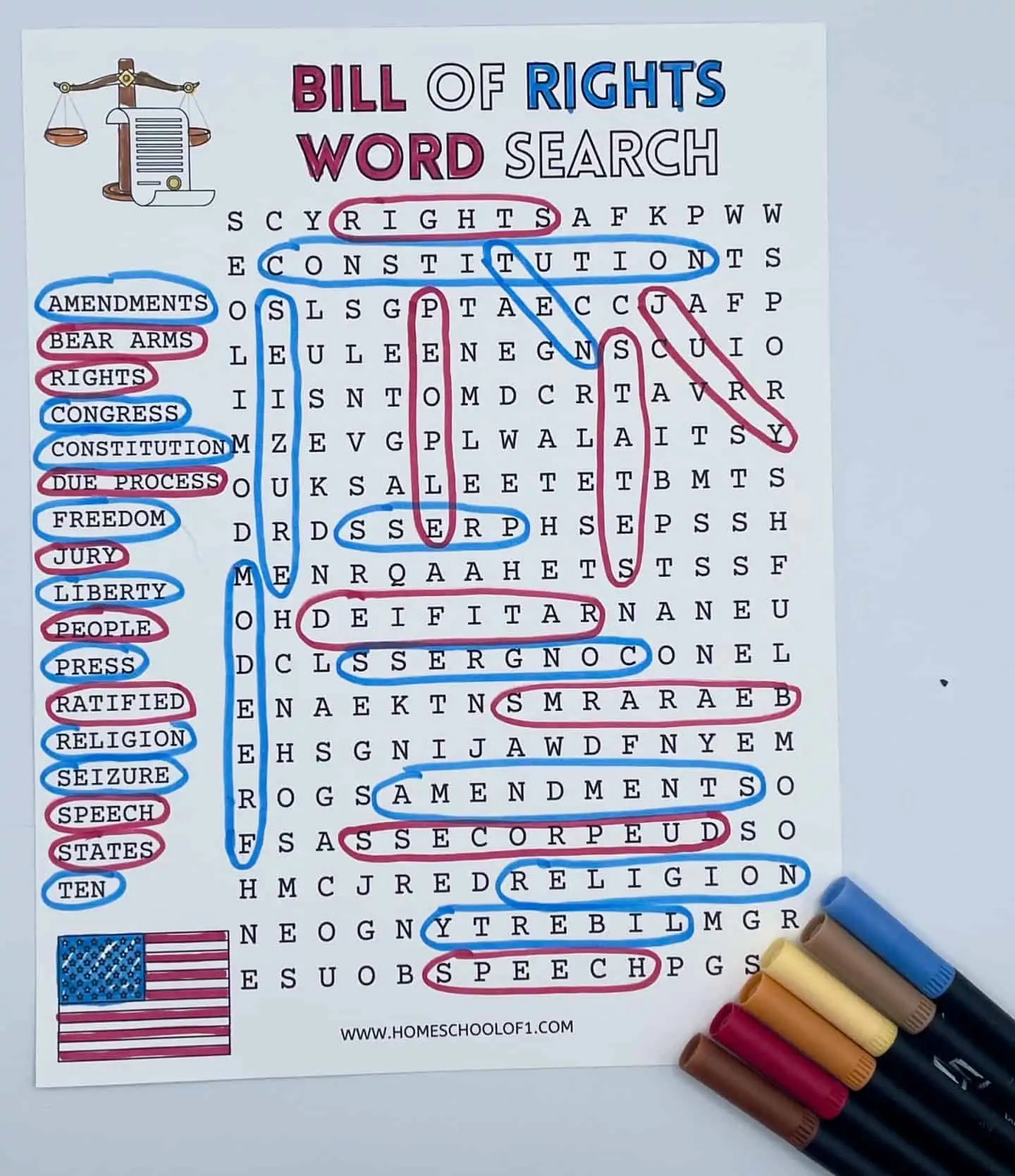 bill of rights word search