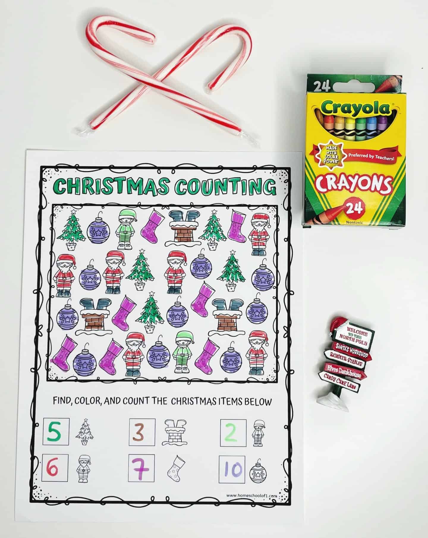 christmas counting 1-10 worksheet