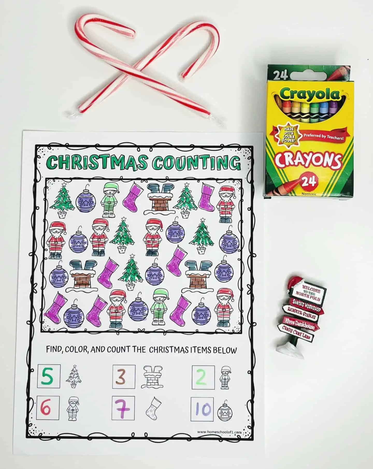 christmas counting 1-10 worksheet